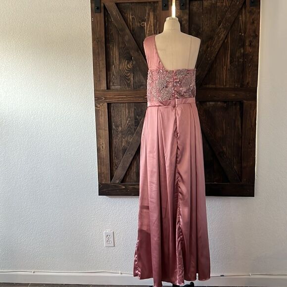 Satin One Shoulder Maxi embellished sequin gown weeding formal Dress large - Picture 6 of 14